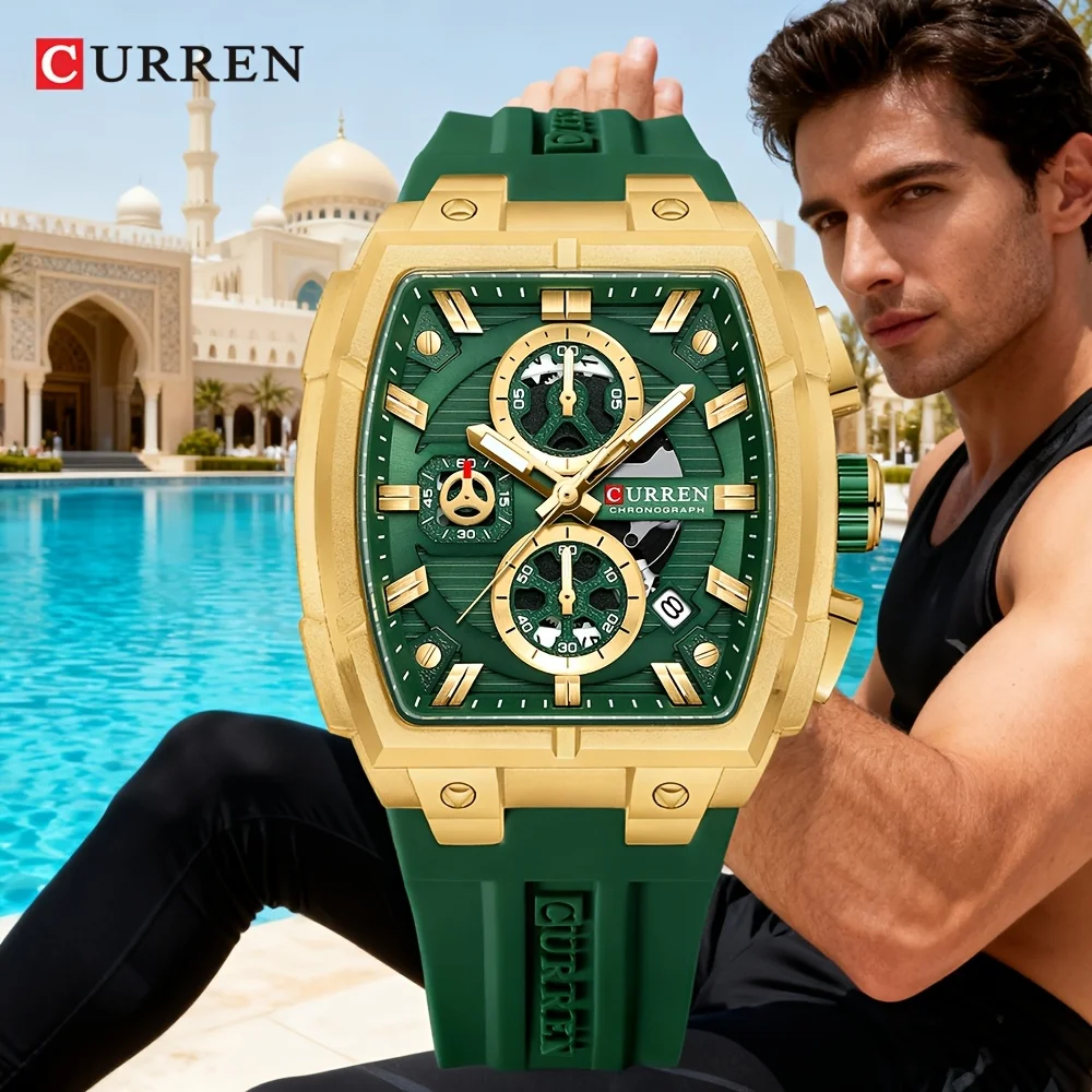 นาฬิกาข้อมือผู้ชาย CURREN หรูหรา ทันสมัย กันน้ำ โครโนกราฟ เรืองแสง แสดงวันที่ สายยาง ควอตซ์ สปอร์ต นาฬิกาผู้ชาย Reloj