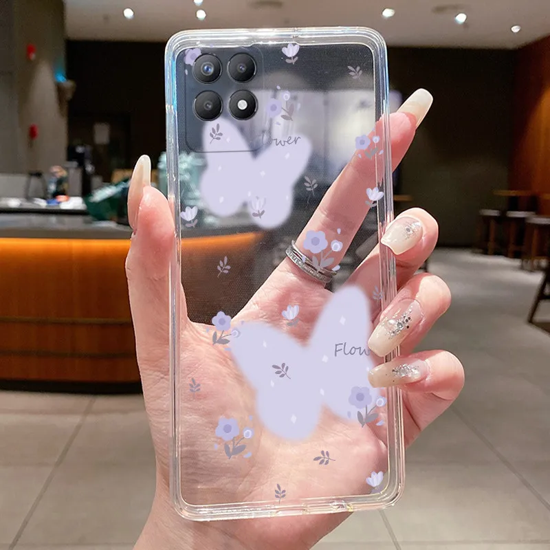 Luxury Fashion Butterfly Flowers Clear Soft TPU Phone Case Cover