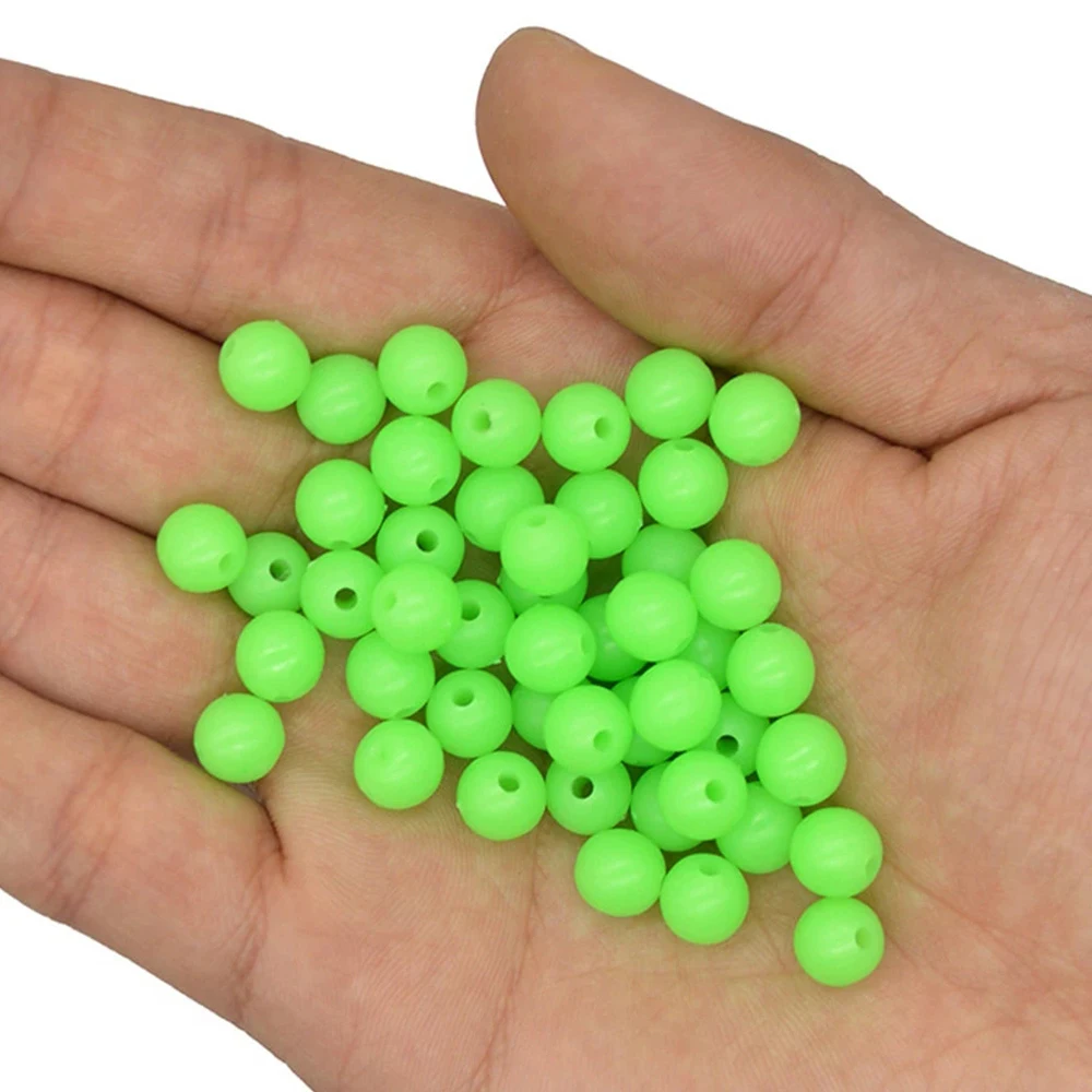 100PCS/lot Fishing Space Beans Luminous Round Float Balls Stopper Glow  Rigging Beads Plastic Tackle Lure Accessories Red Green