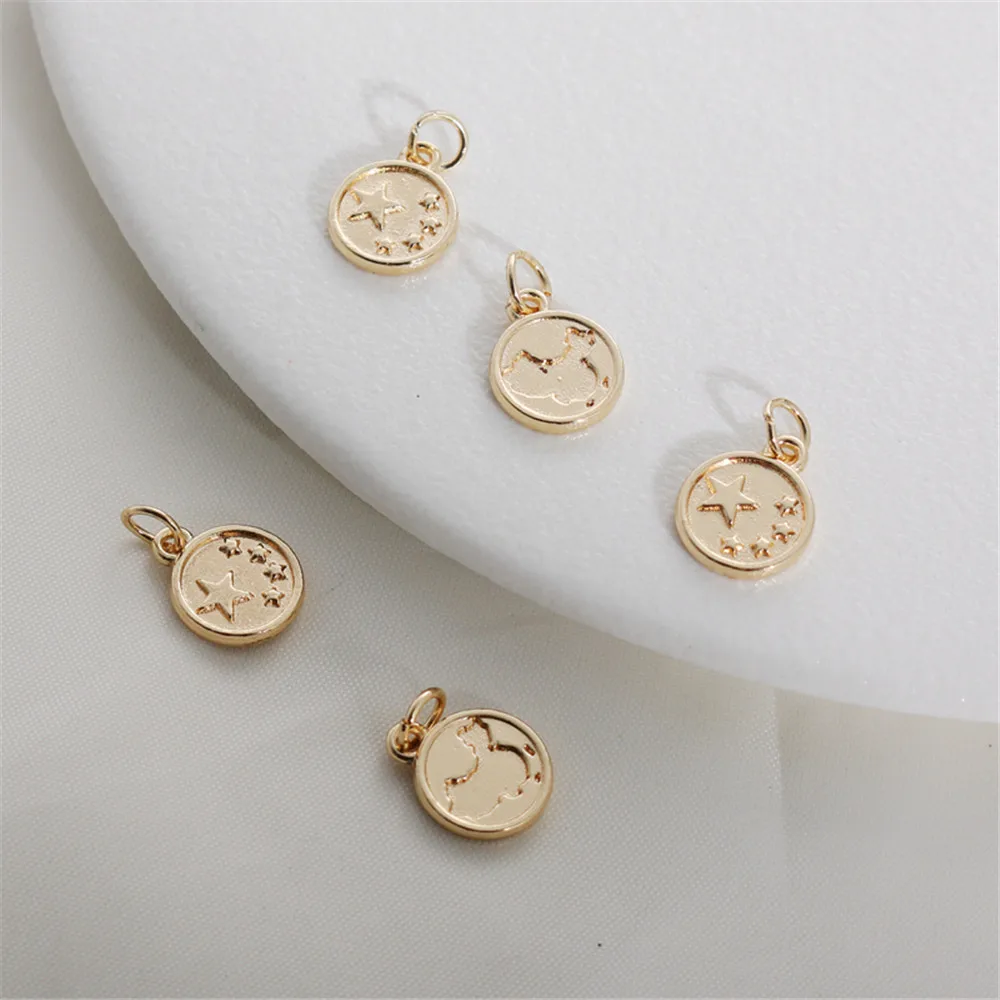 

14k package gold color 9mm round five-star map pendant diy double-sided pendant accessories