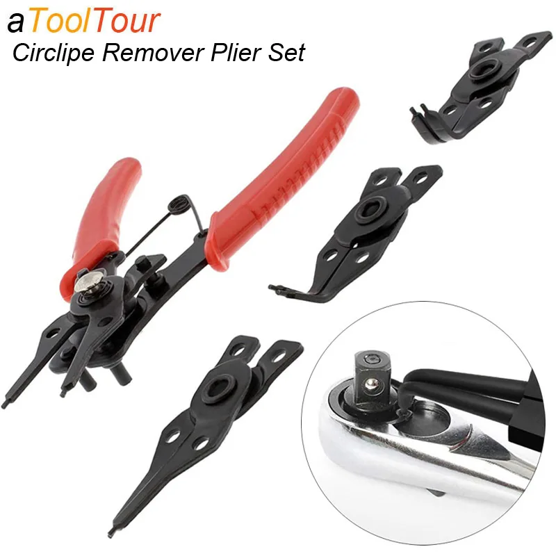 

4 In 1 Multi Flexible Head Circlip Plier Snap Ring Removal Tool Combination Retaining Clip Remove Internal External Ring Remover