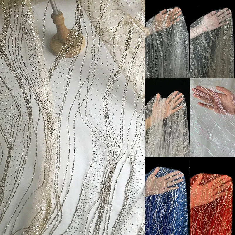 Glistening Sequin Mesh Fabric with Water Ripple Design for Creative Decorating and Fashion