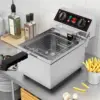 10.6QT/10L Electric Deep Fryer w/Basket & Lid, Stainless Steel Countertop Fryers, 3000W Single Tank Frying Machine w/Adjustable 5