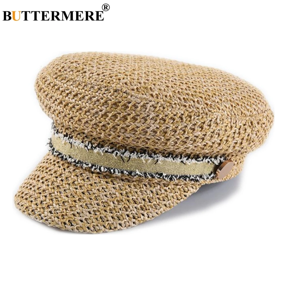 Cotton Newsboy Cap BUTTERMERE Straw Newsboy Cap Women Baker Boy Hat Female Khaki British Style Retro Designer Brand Spring Summer Octagonal Cap