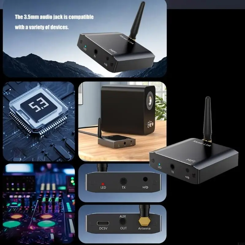 블루투스 호환 5.3 송신기 수신기 2 in 1 HiFi 사운드 어댑터 차량용 홈 스피커 용 15 미터 범위 250mAh K1KF