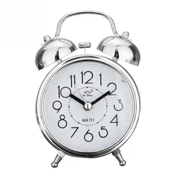 Vintage Retro Silent Alarm Clock with Dual Bells and Night Light (Silver)