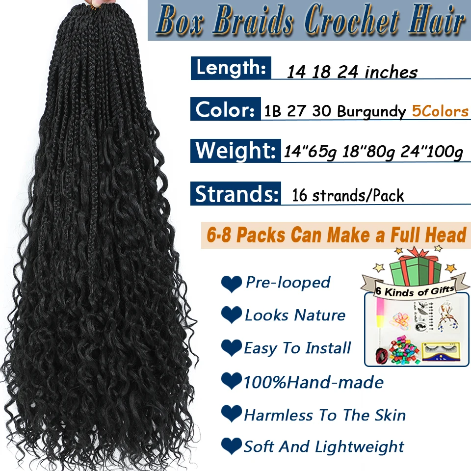 Serlity Goddess Box Braids Crochet Hair 24 18 14 Inches Bohemian Bob Box Braids Crochet Hair Synthetic Braid Messy Braiding Hair 3