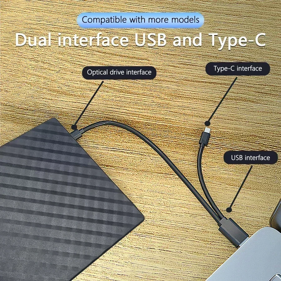 2 in 1 USB3.0 Type C Optical Drives Slim External DVD RW CD Writer Drive Burner Reader Player Portable DVD Burner for Laptop PC