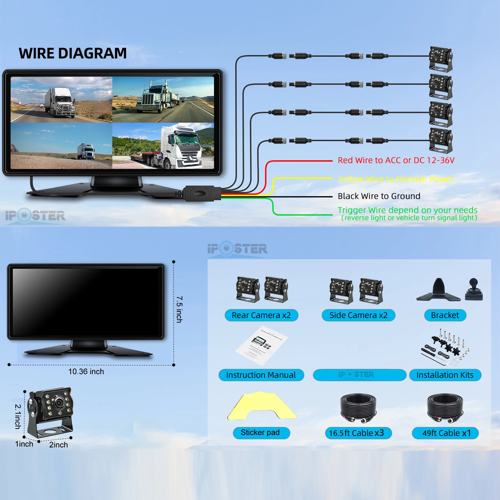 نظام مراقبة ٤ كاميرات وشاشة ١٠ بوصة تعمل باللمس DV...
