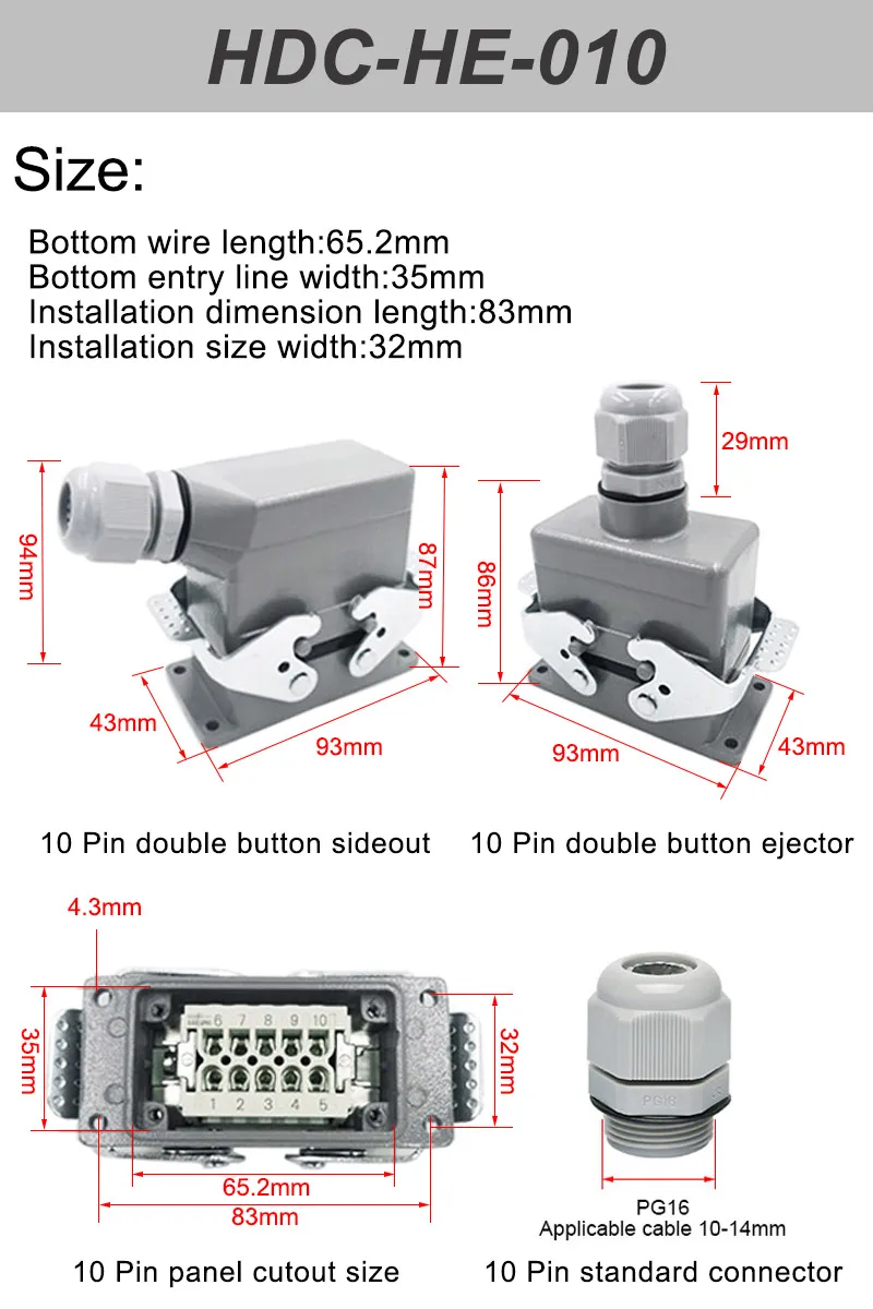 Conectores resistentes HDC-HE-010-1 2 3 4 f