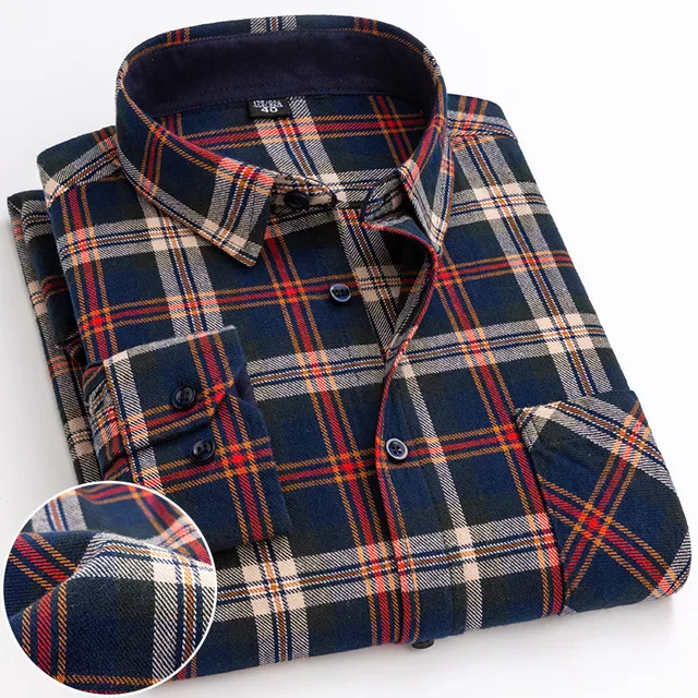 Spring Shirt Men 100% Cotton Plaid 