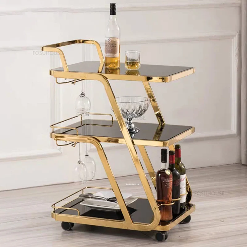 Luxury High-end Hotel Trolley KTV Commercial Dining Cart Home Stainless Steel Glass Wine Cart Restaurant Iron Delivery Trolley O