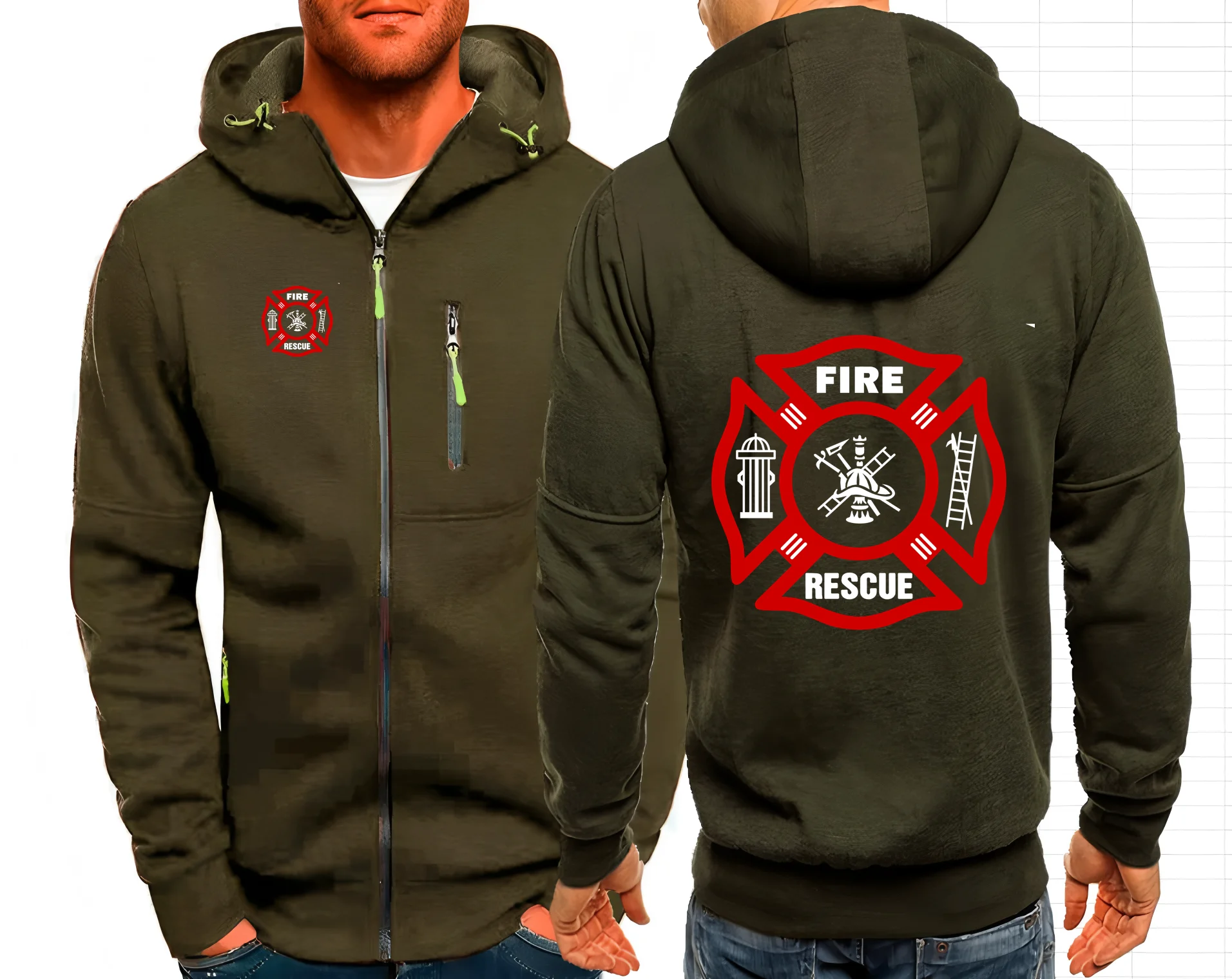 Firefighter Rescue Team Man Hiphop Hoodie Casual Hoodies Pullovers Sweatshirts Men's Jacket Zipper Hoodies Sweatshirt Male Hoode