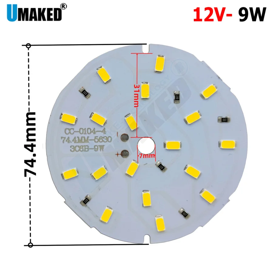 DC12V 9W 74.4mm LED SMD5730 chip,led PCB with smd for bulb lamp, lighting source aluminum plate base with led chip diy tracking