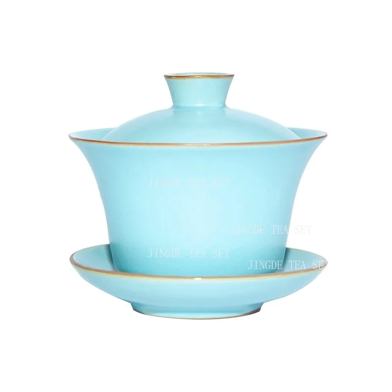 1PCS sky blue exquisite ceramic tea set Handmade gaiwan teacup traditional porcelain tea accessories with covered teacup