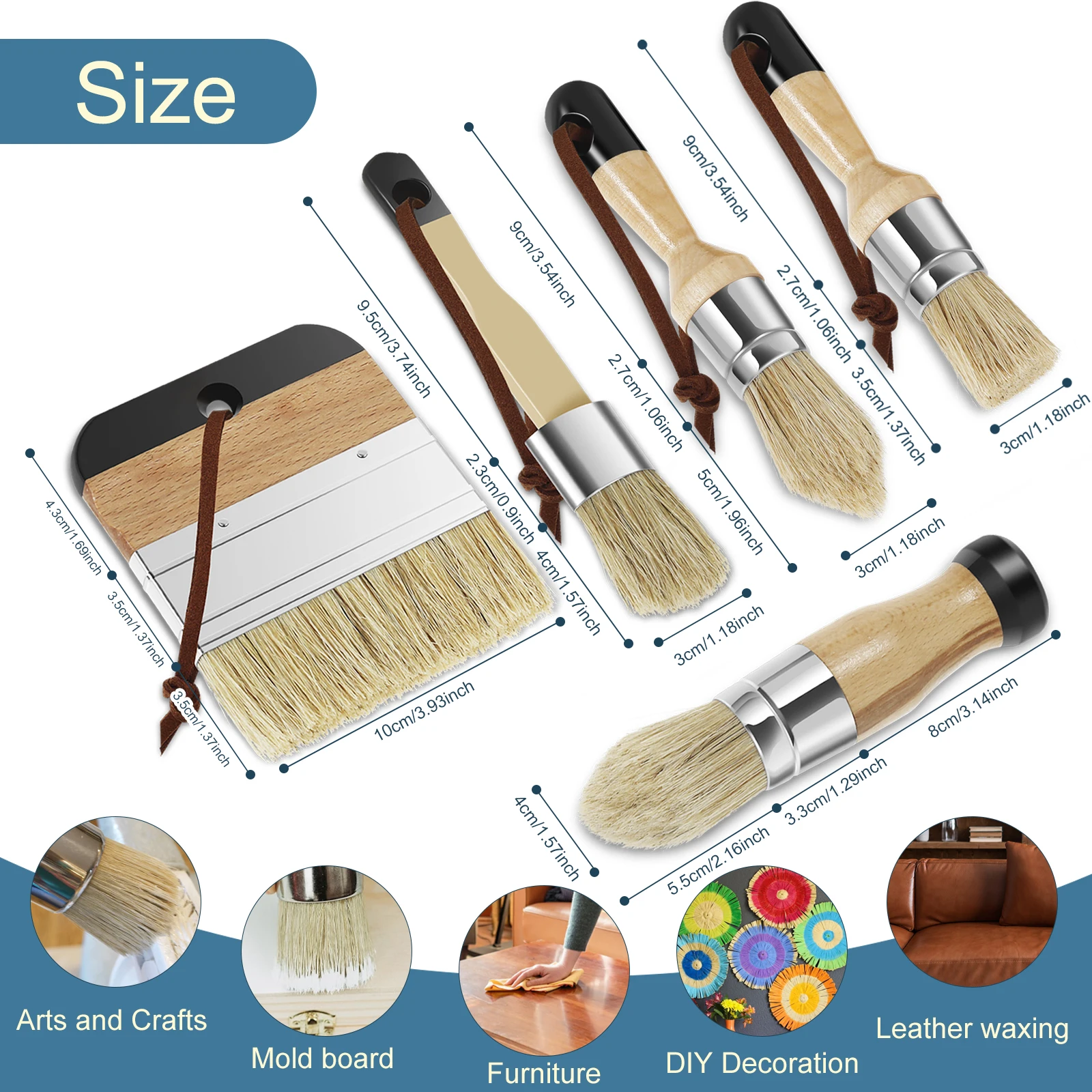 3-5Pcs Natural Bristle Paint Brushes Set Round Chalk Soft Wax Paint Brush for Home Decoration DIY Painting Stencil Brush Tools