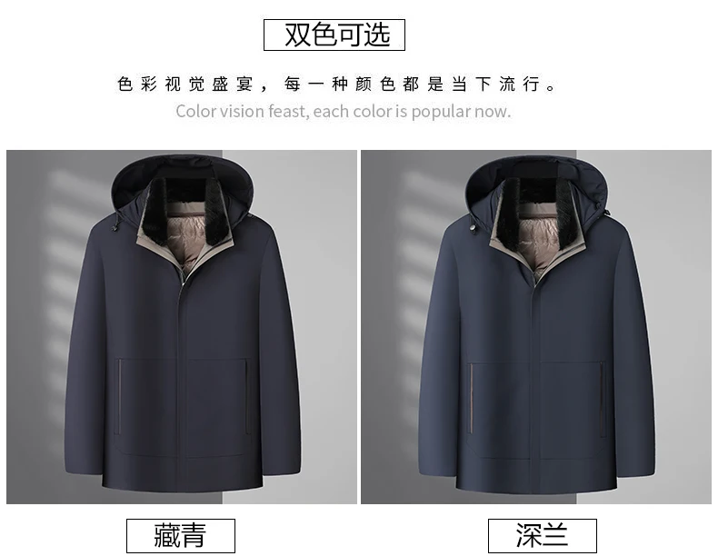 Entendaunenjacken 2025, Winter-Herrenjacke mit abnehmbarem Daunenfutter und Pelzkragen, Puffermantel, winddicht, verdickt, warm, Parka-Kleidung – Detail 4