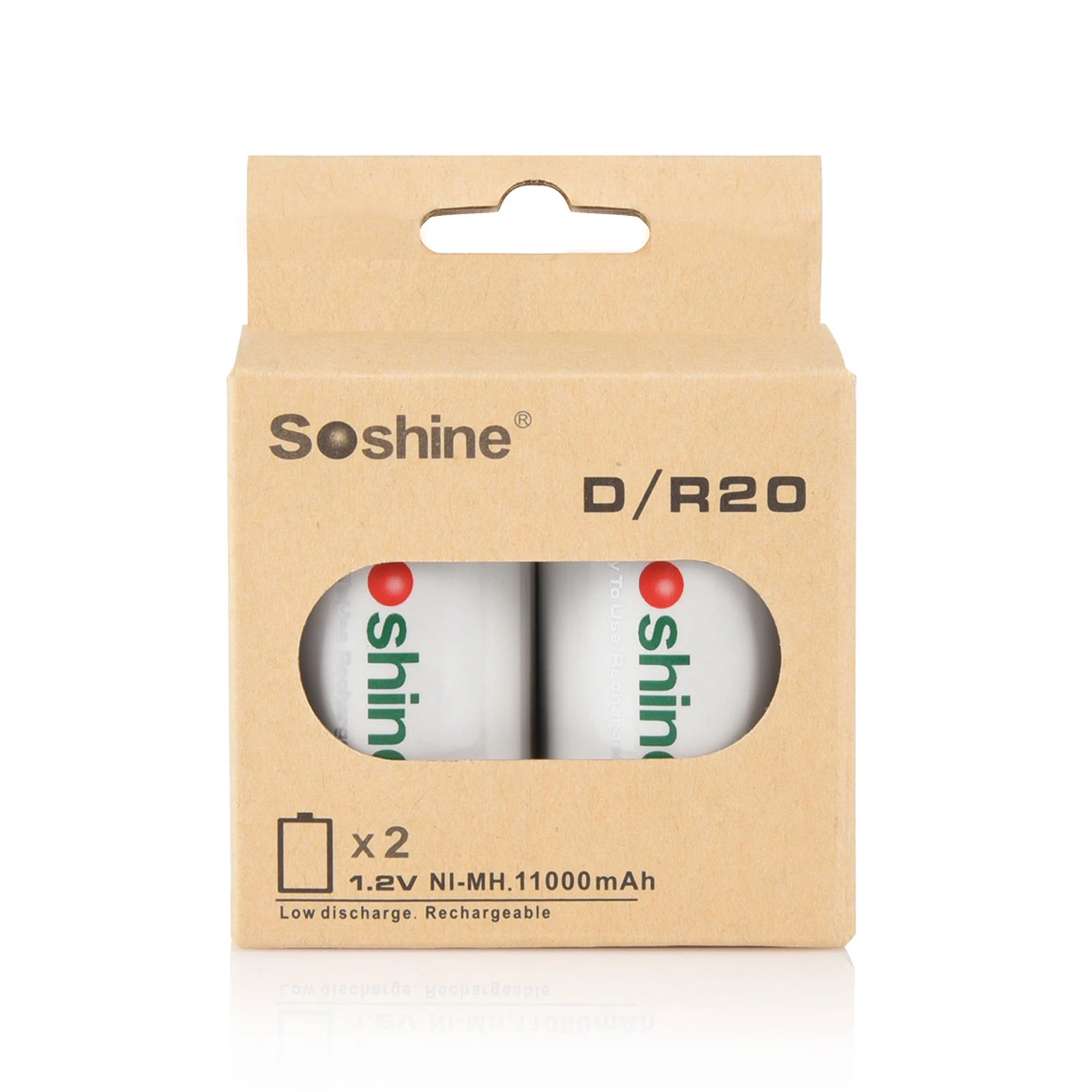 Soshine 2pcs D/r20 Size Rtu D11000 Rechargeable Battery Nimh 11000mah 1