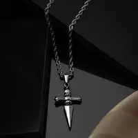 Colliers avec pendentif croix épée en acier inoxydable, chaîne torsadée ou maillons, Hip Hop Punk, ras du cou pour femmes et hommes, bijoux cadeaux 4