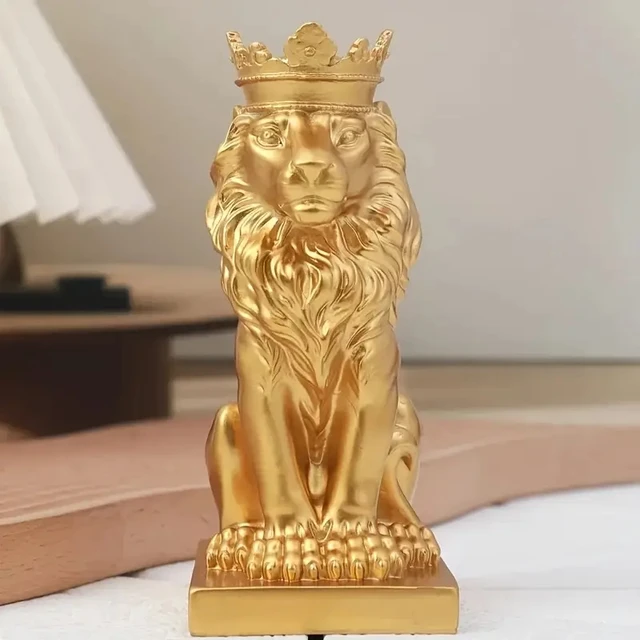 Statue de Lion créative, couronne de Lion, cadeau d'art fait à la main, décoration de bureau, salon, bureau, décoration de la maison 5