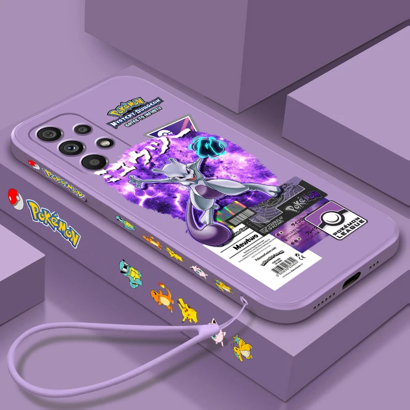Pokemon Mewtwo Cute Cartoon Liquid Left Rope Per Samsung Note 20 10 A54 A31 A14 A03 A22 A34 A04 A24 Ultra Plus 5G Tpu