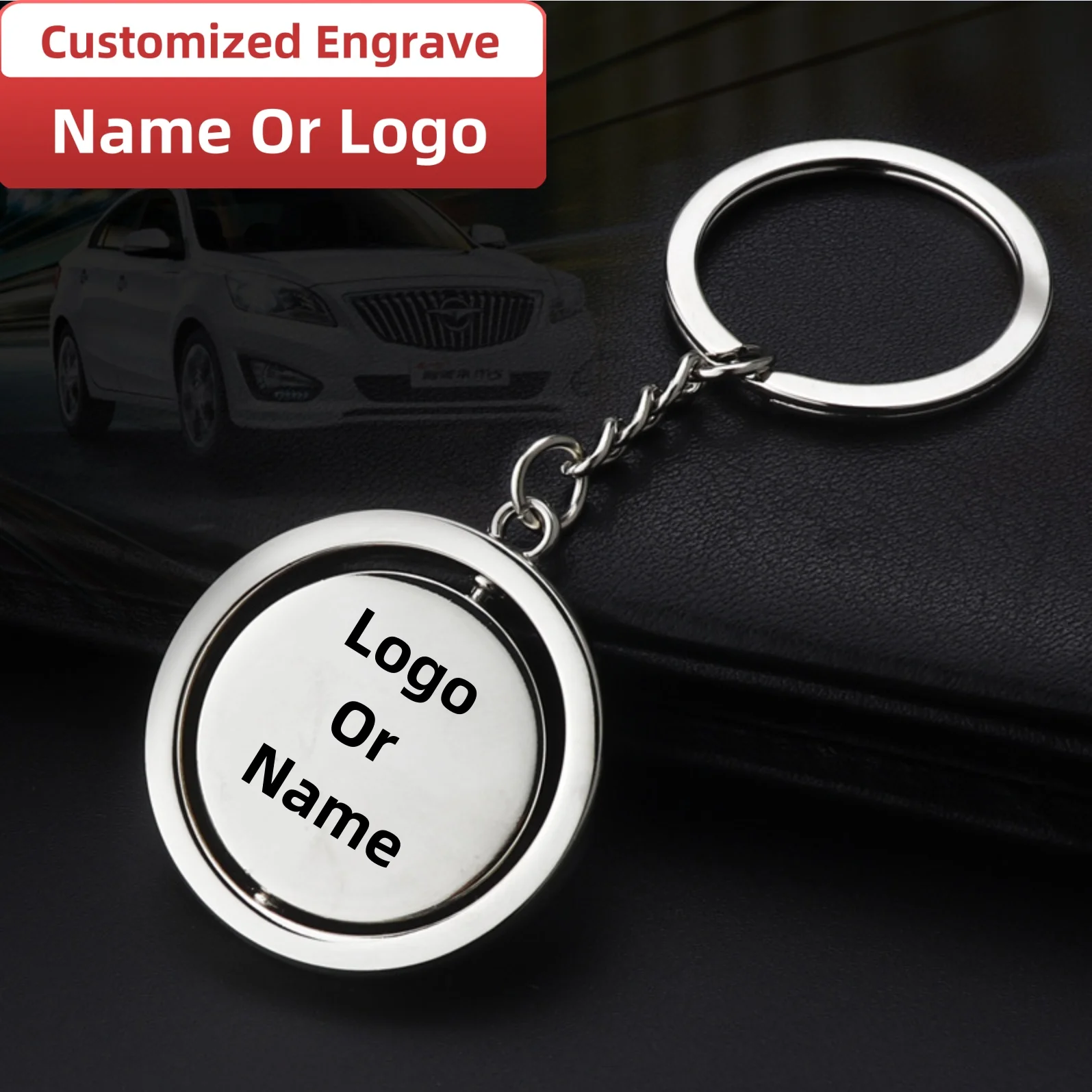 

Personalized Custom Stainless Steel Keyring Engraved Name Logo Rotatable Keychain School Badge Graduation Commemoration Gift