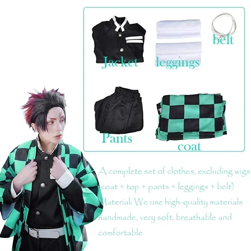 Superhero Cosplay Costume Kids Cosplay Costume Tanjiro Cosplay Anime Tanjirou Kamado Costume Kimetsu No Yaiba Kimono Earrings Tattoo Stickers for Adult and Kids