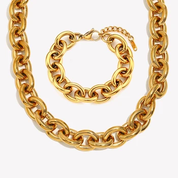 2025 Exaggerated Stainless Steel Tarnish Free Chunky O Chain Gold Choker Necklace Bracelet Jewelry Set Statement Necklace 1