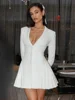 Woman Clothing Long Sleeve Single Breasted Ruffles Blazer Dress 2024 Autumn High Waist Tunics White Party Dresses Black Vestidos 1