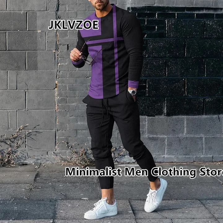 2023 Newest Men's Tracksuits Long Sleeve T Shirt+Trousers 2 Piece Sets Fashion Spring Man Clothing Streetwear Sweatpants Suits