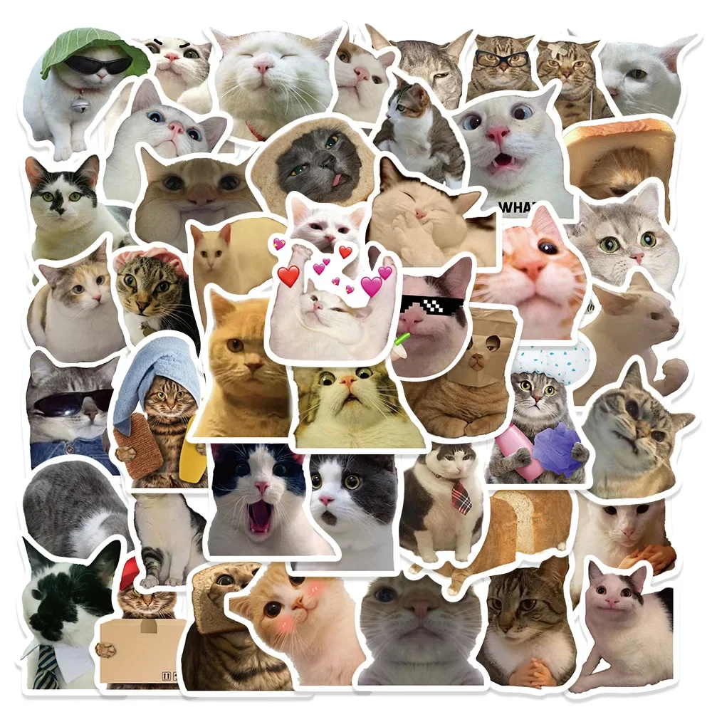 

50PCS Cute Meme Animal Cat Kitty Stickers Skateboard Guitar Suitcase Freezer Motorcycle Classic Toy Decal Funny Sticker