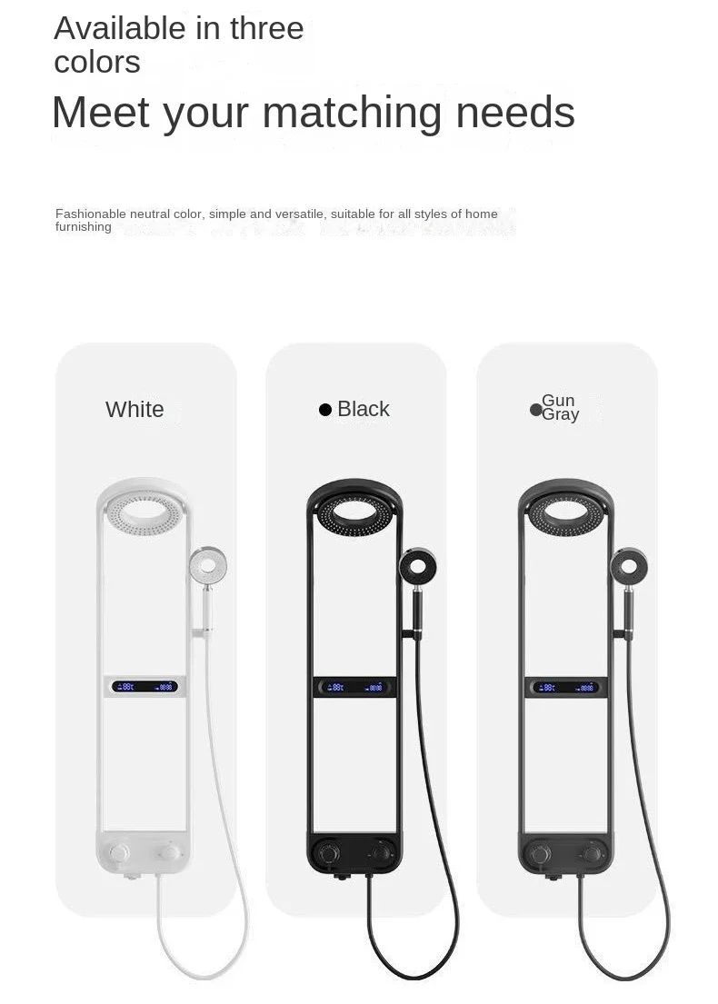 Description Picture 6 of itemNew Design High End Bathroom Gray Shower Set Round Shower Head Bathtub Hot and Cold Brass LED Display Mixer Faucet Shower System