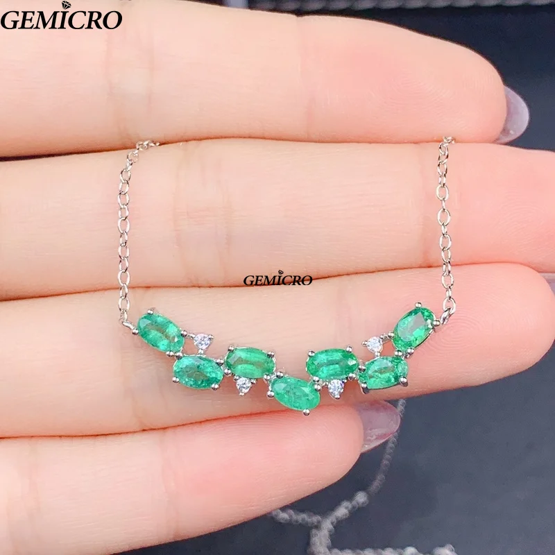 

Gemicro Jewelry 100% Natural Colombian Emerald Pendant with Gemstone Size of 3x5mm and S925 Sterling Silver for Women Daily Wear