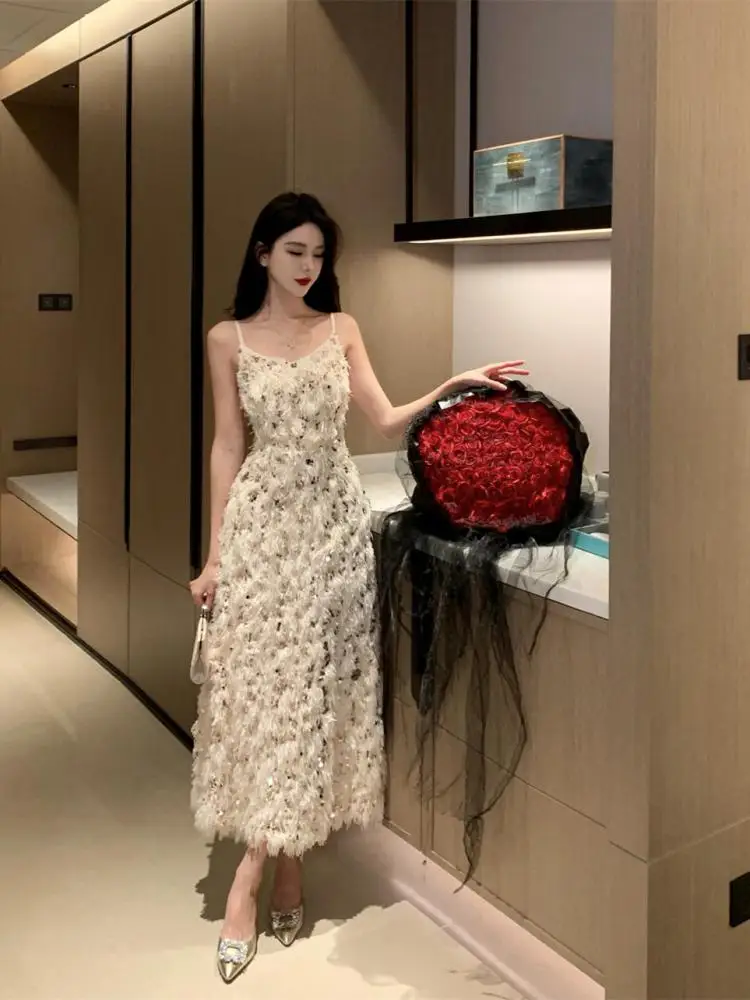 Luxury Rhinestones Mesh Long Dress 2025 Elegant Sexy Sleeveless Birthday Evening Party Gown Performance Singer Stage Outfit main image 1