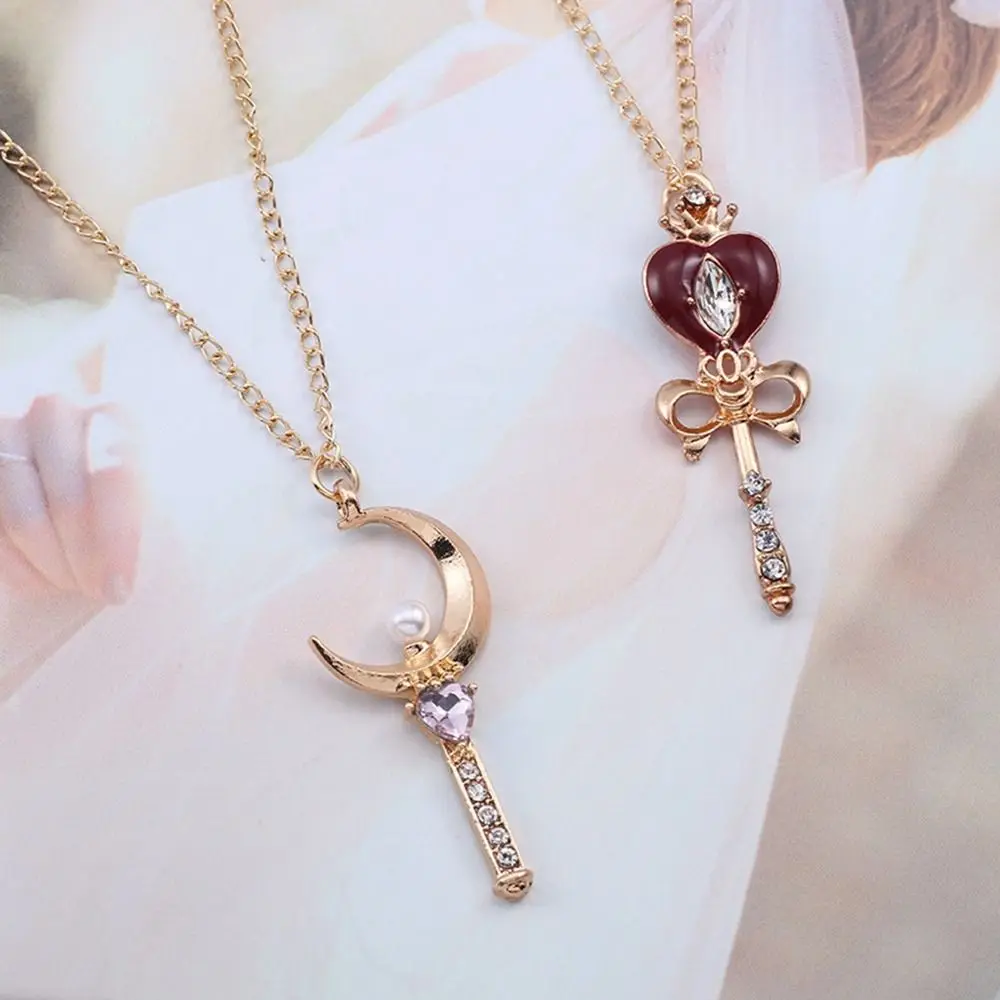 Fashion Metal Anime Necklace Crystal Cosplay Props Magic Wand Crystal Necklace Jewelry DIY Cosplay Pendant Girl Props