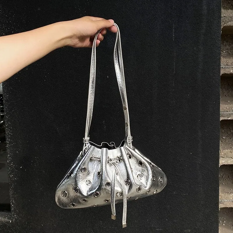 Luxury Rivet Bucket Bags for Women PU Leather Purses and Handbags Designer Shoulder Bag Retro High Quality Clutch Female New