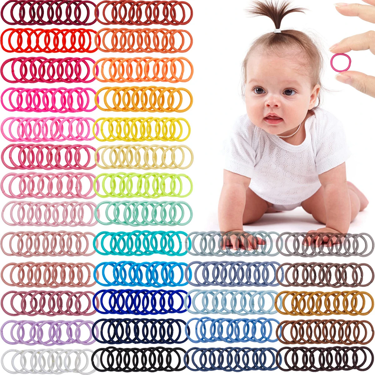 100PCS Baby Hair Ties, 36 Multicolors 2cm in Diameter No Crease Finger Rubber Hair Elastics,Small Thin Hair Ponytail Holders Hai