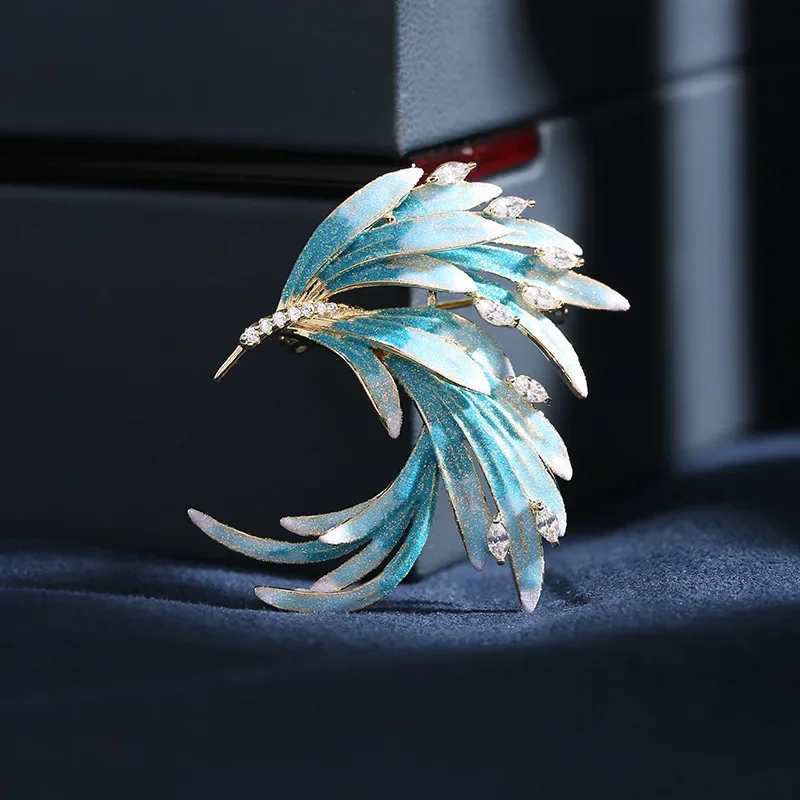 

Shiny Gradient Color Phoenix Feather Brooch for Women Luxury Brooches Corsage Clip Gold Lapel Pin Zircon Gift Chic Party Jewelry