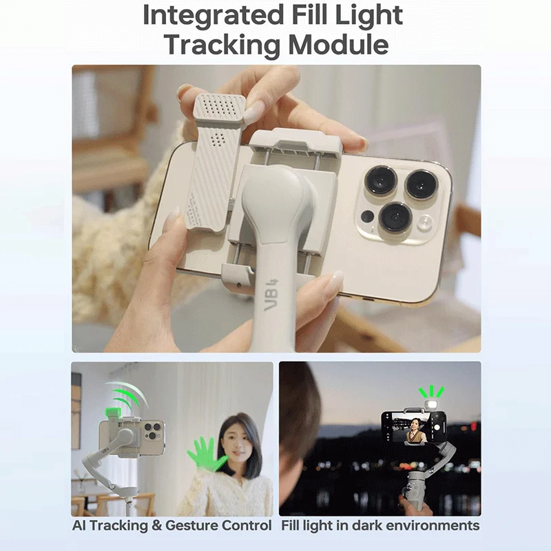 FeiyuTech VB4SE Smartphone Stabilizer Face Tracking 3-Axis Gimbal Portable&Foldable Focus Knob for iPhone 16/15 Live Streaming handheld gimbal stabilizer,handheld gimbal,gimbal stabilizer