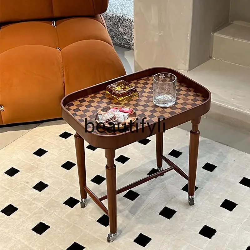 Sofa small side few cherry wood movable corner few small side coffee table table with roller mini