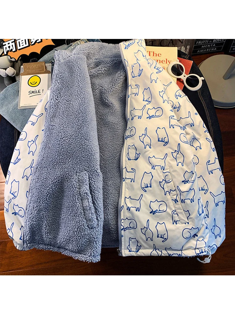 

2022 Autumn Winter Women Jacket Loose Cotton-padded Casual Lamb Wool Both Sides Long Sleeve Coat Clothes Thick Baseball Uniform