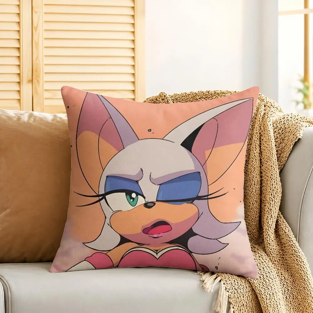 S-Sonic The Hedgehog Rouge The Bat 쿠션 커버 양면 플러시 소파 쿠션 커버 유기농 통기성 보이지 않는 지퍼