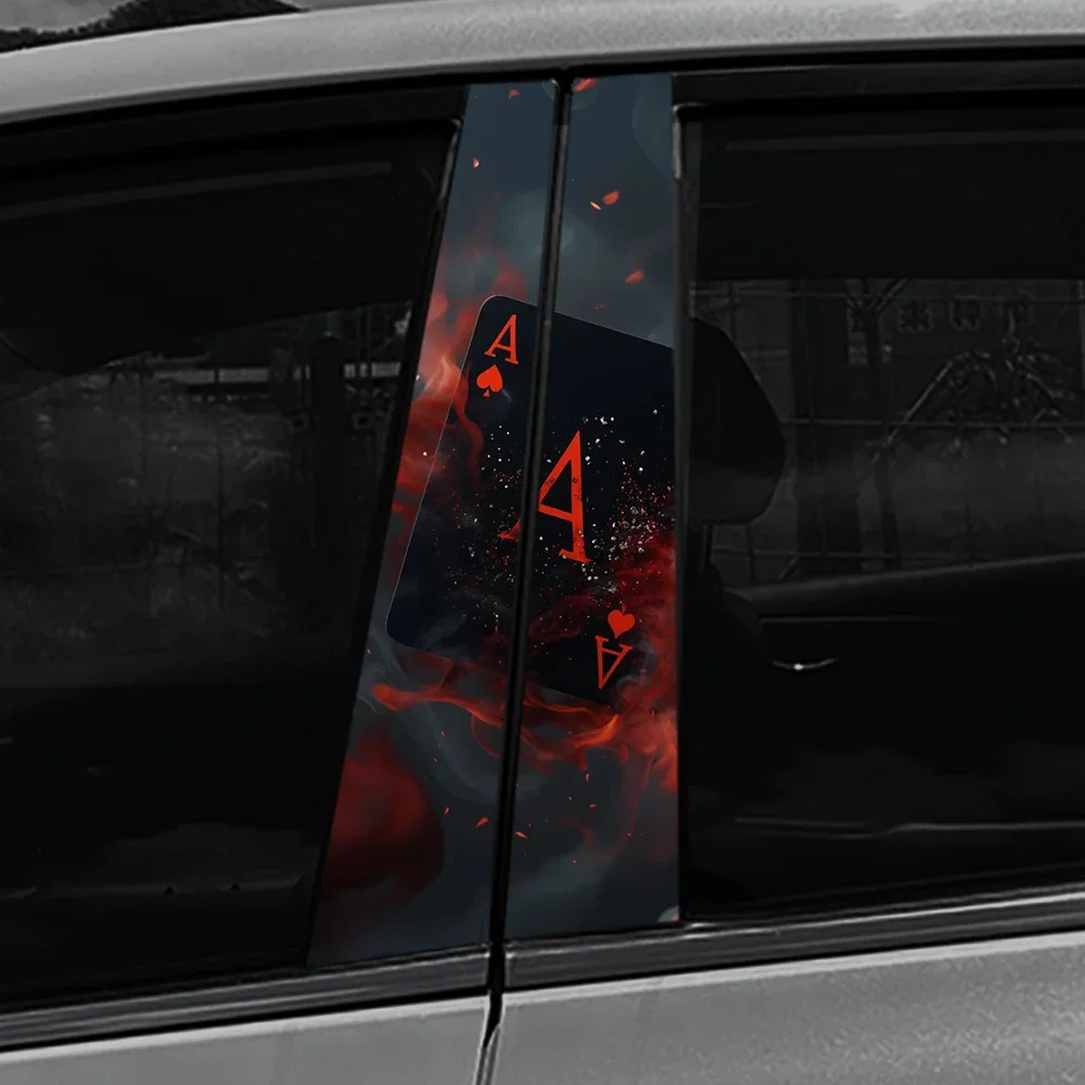 Waterproof Fire Poker Playing Card Car Stickers - Decorative B-pillar Auto Decals and Scratch Covers