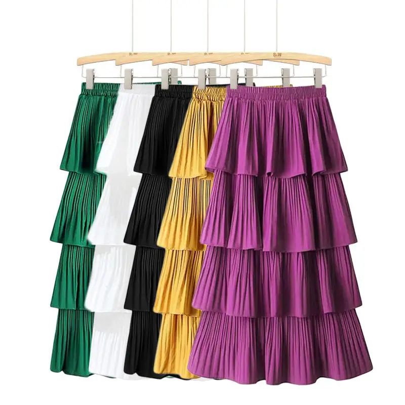 

2023 new chiffon cake skirt High Waist Irregular Women Retro Casual Multi-layer Pleated Fashion Clothing Women's A-line skirt