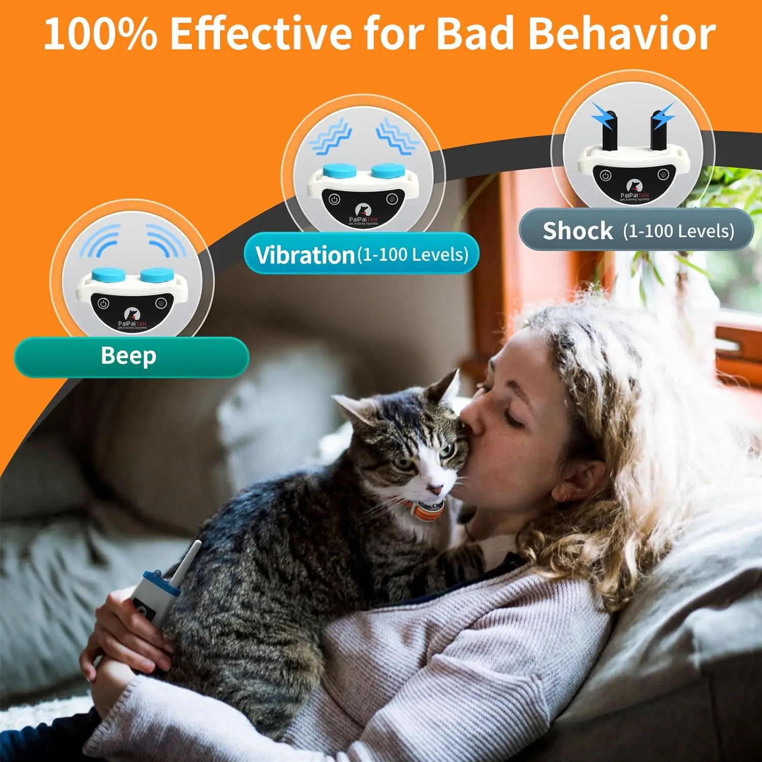 Cat Training Collar Cat Shock Collar with Remote 4 IN 1 Cat Training Collar with Auto Anti-Meow Beep Vibration Safety Shock 4 Modes for Cats