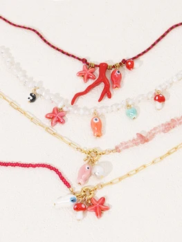 Charm Ocean Starfish Shells Corals Cute Cartoon Fish Handmade Beaded Necklaces for Women Party Chains Choker Jewelry Accessories