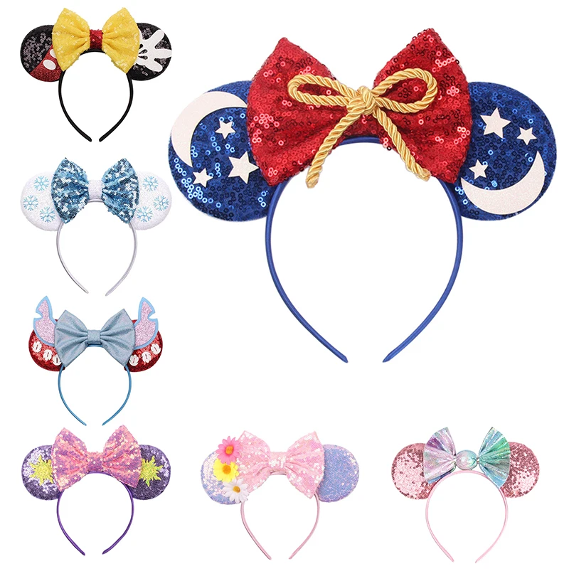 Disney 1pcs Mickey ears Leopard Bow baby hair accessories Mickey headband children headband headdress girl gift head decoration