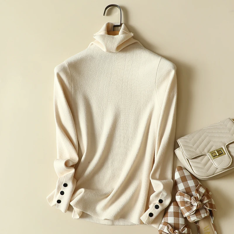 Водолазка, однотонный вязаный женский свитер, пуловеры, Осень-зима 2022, свободная элегантная Офисная Женская верхняя одежда, пальто, топы