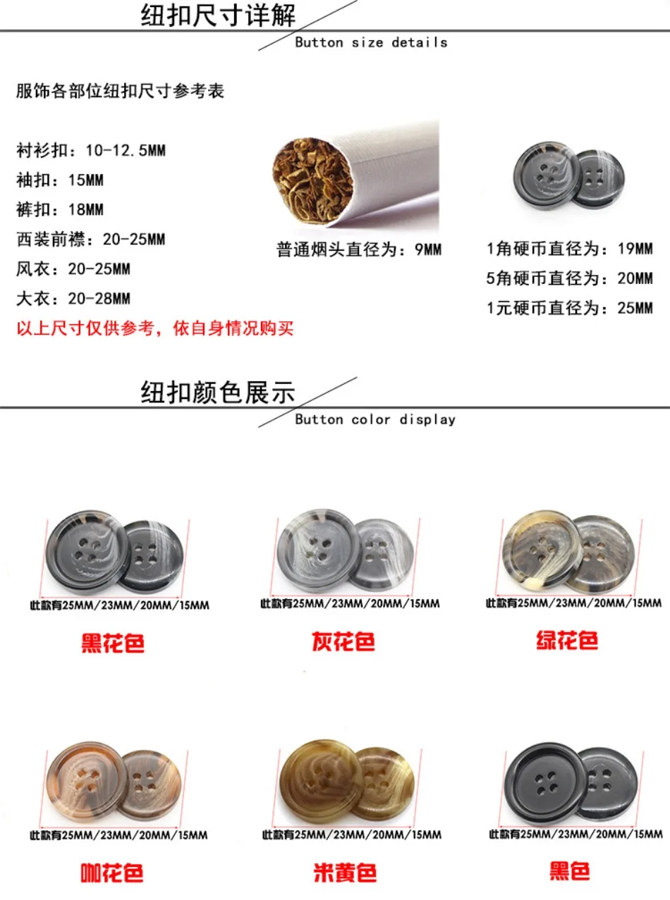 Description Picture 3 of item100Pcs Stylish Resin Button for Men's Jackets and Coats - Patterned Round Buttons With Four Holes Sewing accessories wholesale