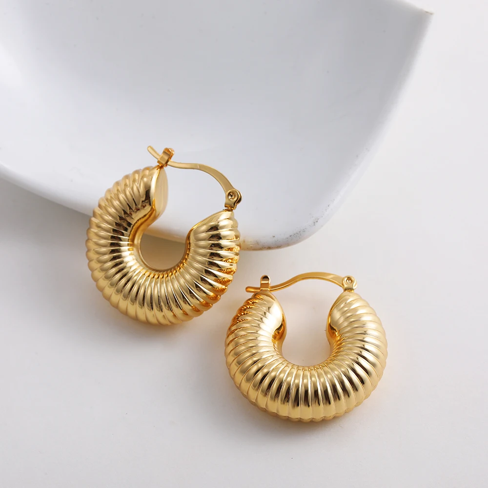 Stainless Steel Round Chunky Hoop Earrings for Women Textured Thick Hoops Statement Ear Buckle Lightweight Fashion Jewelry Gift 3 Stainless Steel Round Chunky Hoop Earrings for Women Textured Thick Hoops Statement Ear Buckle Lightweight Fashion Jewelry Gift - Image 3